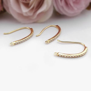 10PCS Real Gold Plated Brass Zircon Earrings,cz Pave Ear Hook,Zircon Ear Wire,Cubic Stone Ear Hooks,Bridal Earring Attachment,Jewelry Making