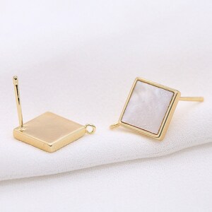 6pcs Natural shell Earring Posts,Shell Earrings,Triangle / square Shell Stud Earring,earring attachment With 925 Sterling Silver Ear Stick