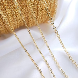 1Meter(3.2feet) 18K Gold Plated Brass O Chain, Flat Link O Chain, Tiny Flat Soldered Necklace Cable Chain, Bulk Chain for Jewelry Making