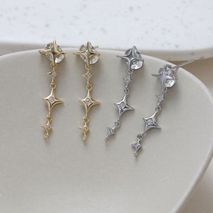 4pcs 14K Gold Plated Brass Zircon Star Ear Studs  Posts,tassel Earring Studs With 925 Sterling Silver Pin jewelry Earrings Attachment