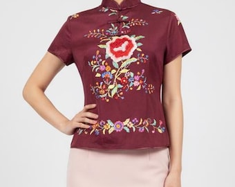 Cheongsam Seidenbluse, Vintage Charles Daniel Top