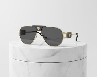 Okulary przeciwsłoneczne męskie Versace ze złotą oprawką, nigdy nie noszone