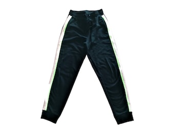 Vintage 90s Tracksuit Bottoms: Black Joggers with Pink & Yellow Stripes - US Small