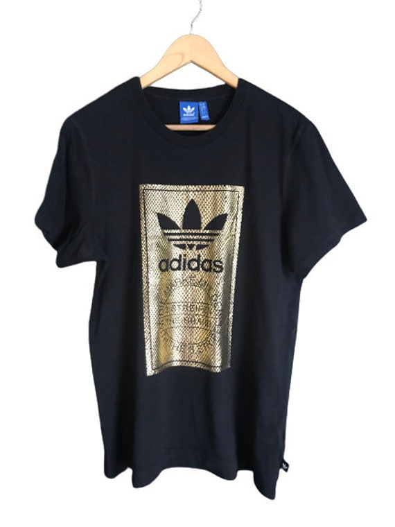 Adidas Unisex Tee With Gold Logo Vintage Black T-shirt - Etsy