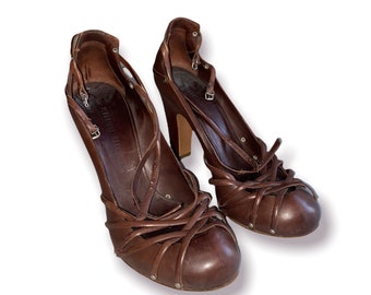 Veronique Branquinho Vintage Heels in Brown Leather,  High Heels