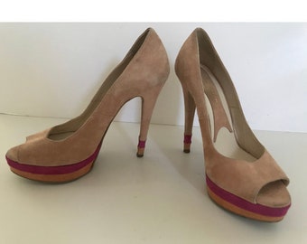 Dusty Pink High Heels, Vintage Peep Toes, Platform High Heels