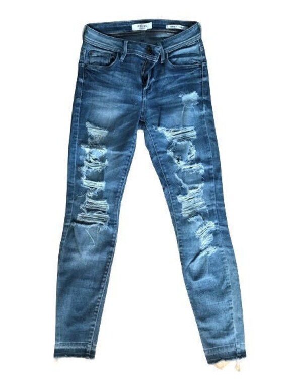 Guess Blue Jeans With Distressed Look, Vintage Den
