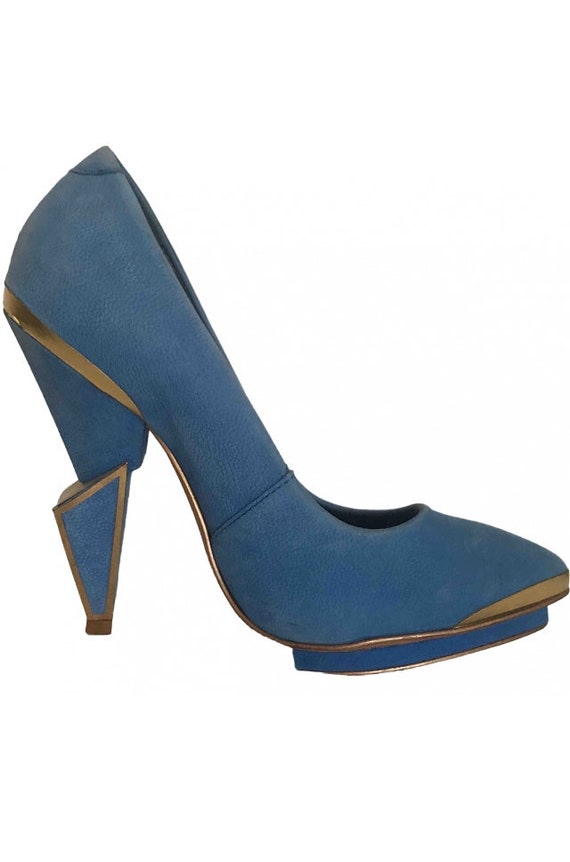 Vintage Late 80's High Heels, Blue and Gold High