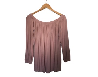 Blush Pink Top, Vintage Draped Top With Elasticated Smile Decolette