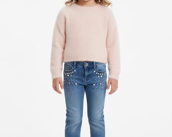 Vaqueros de niña con pedrería, vaqueros vintage para niña