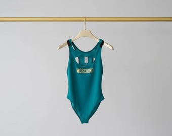 Moschino Swimsuit, Green Designer Swimwear