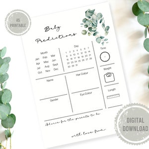 Carte de jeu A5 Baby Predictions, Native, Eucalyptus, Baby Shower, Téléchargement instantané, Baby Shower imprimable, Téléchargement numérique
