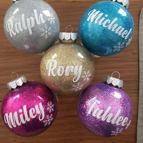Personalised Glitter Christmas Baubles Christmas Bauble Etsy Australia