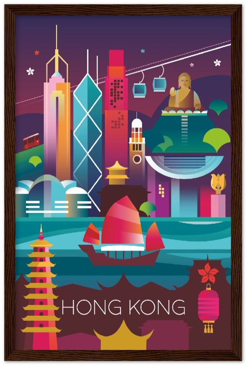 Hong Kong Premium Matte Paper Wooden Framed Poster Etsy
