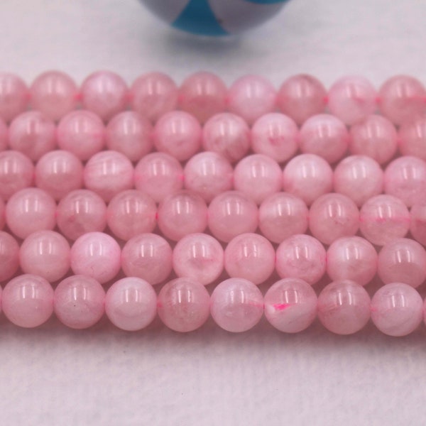 Perlas naturales de cuarzo rosa Suaves perlas redondas, 6 mm 8 mm 10 mm 12 mm Cuentas de cuarzo rosa Suministro al por mayor.Una hebra 15''