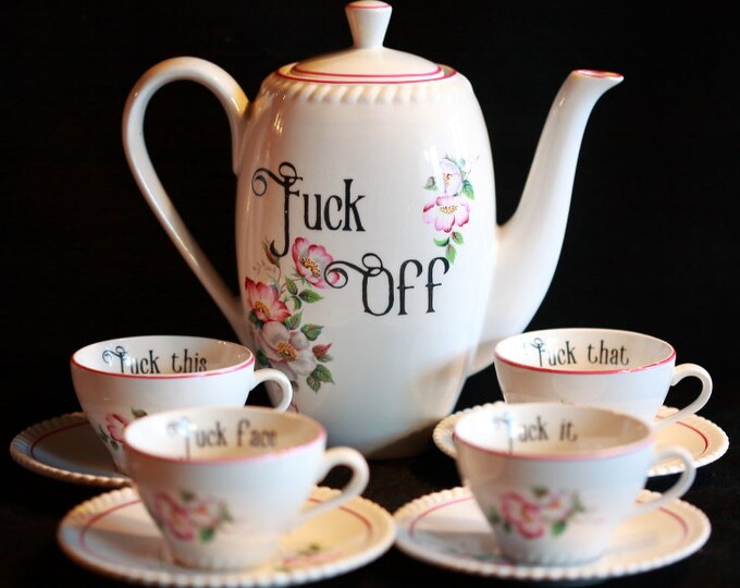 Vulgar Teacups Fuck off Tea Set Funny Espresso Gift Unique Upcycled Gift Coffee Lovers Party Etsy
