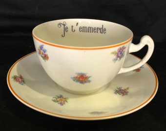 Tasse amusante Je t'emmerde, cadeau en porcelaine unique vintage recyclé grossier