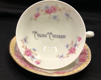 Coucou Connasse vulgäre Tasse, lustiges Upcycling-Vintage-Unikat aus Limoges-Porzellan