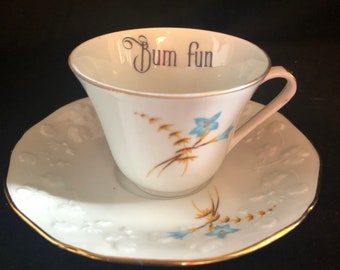 Funny Espresso Cup -  Bum fun -  Vintage Rude Unique Gift - Upcycled Insult Cup - not vinyl - Rude Birthday - swear teacup - lgbtq gift