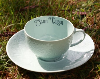 Funny Tea Cup -   Stun Queen  -  Vintage Rude Unique Gift - Upcycled Insult Cup - Jonathan Van Ness inspired