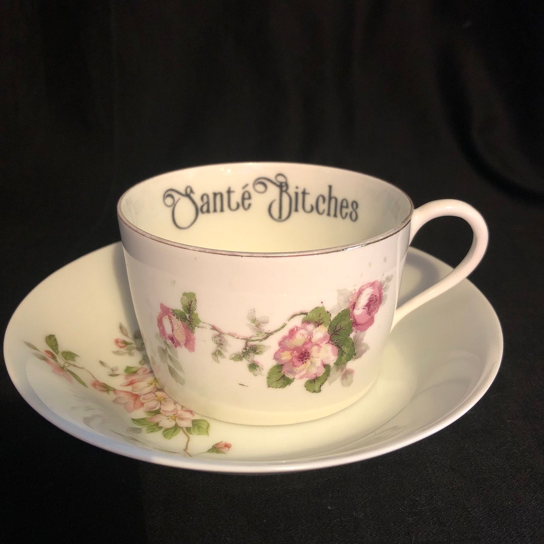 Funny Tea Cup Santé Bitches Vintage Rude Unique Gift Upcycled Insult