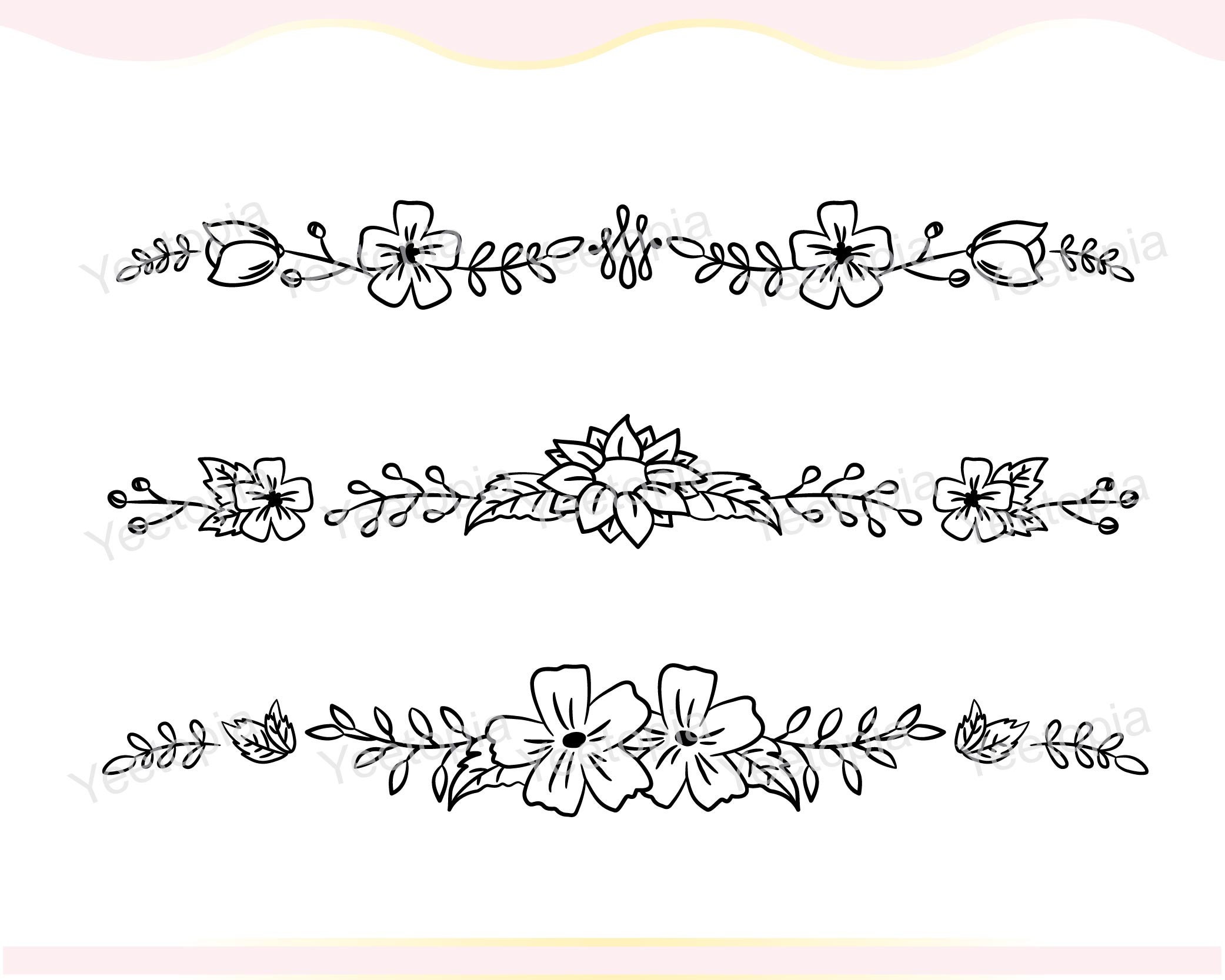 3 Digital floral text dividershand drawndecorative Etsy