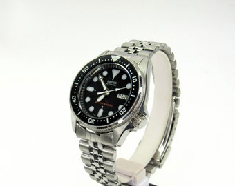 coin edge seiko mod skx013 divers  watch stainless steel Free 3 straps 38mm medium size  jubilee strap zulu strap and wave rubber strap