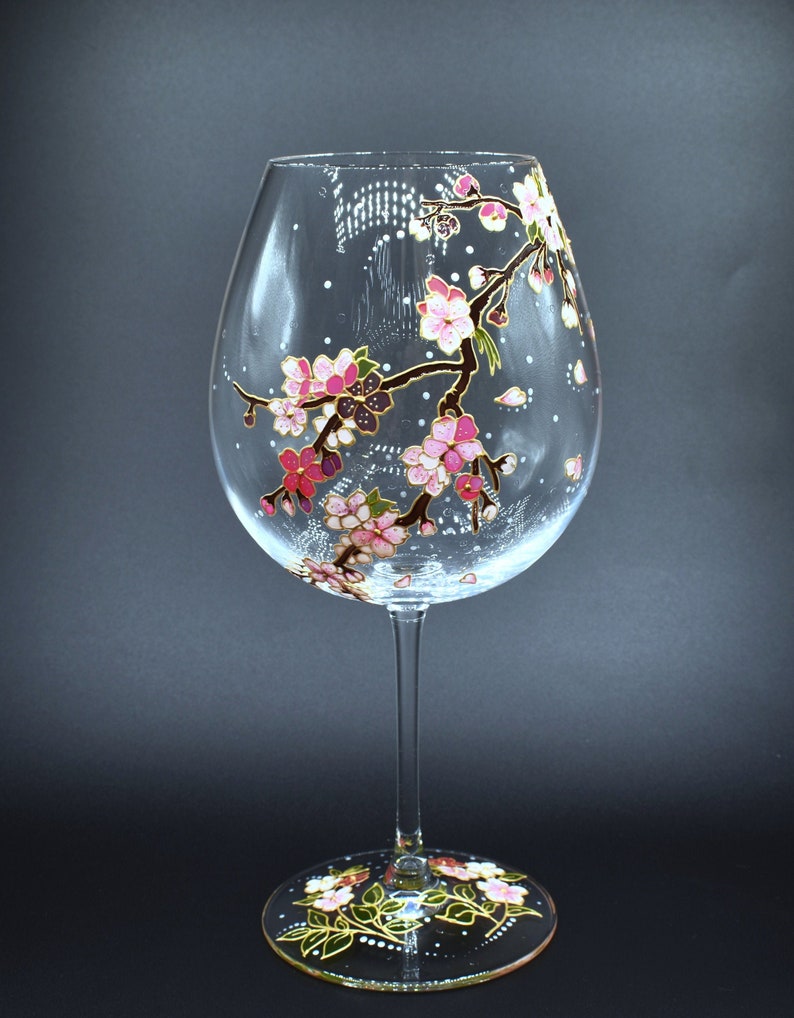 Cherry Blossom Hand Painted Wine Glass Sakura Gift For Mother Etsy