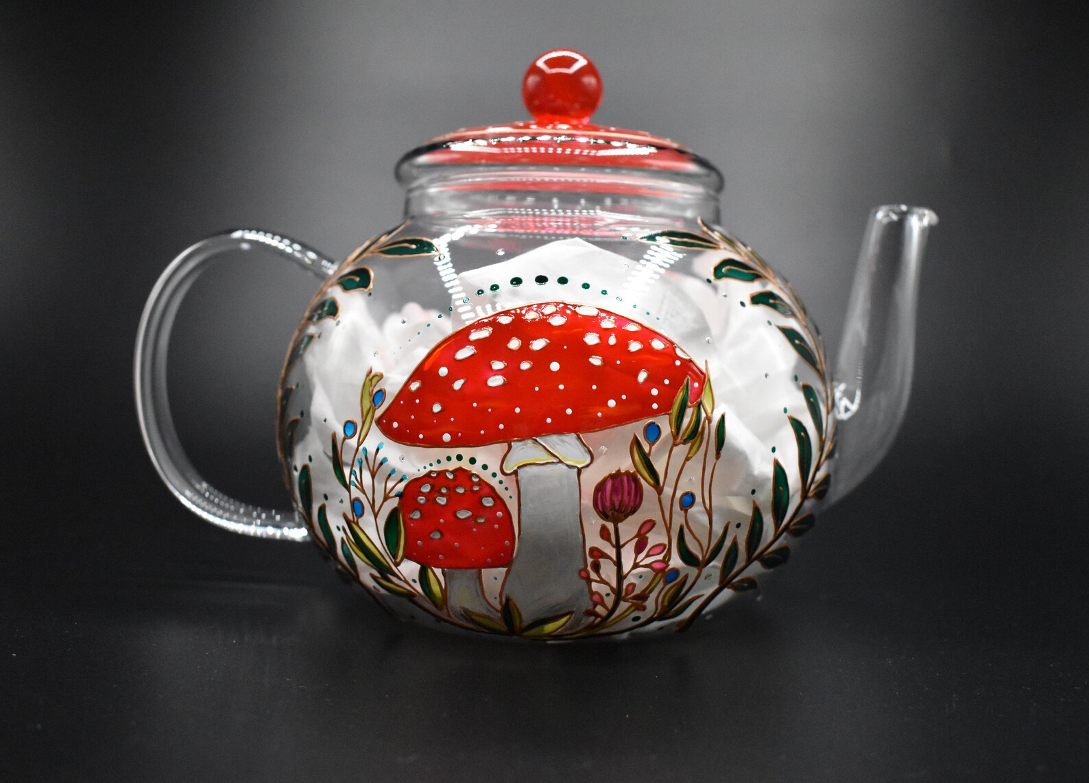 Mushroom Glass Teapot With Infuser Hand Painted Anniversary Etsy UK