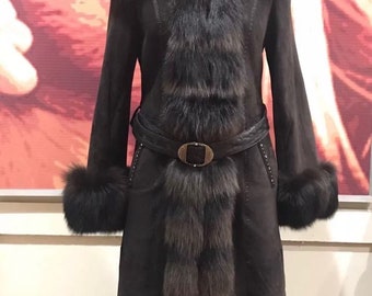 Mouton fur coat and fox