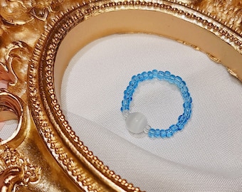 Blue Ocean Ring || Mermaid Ring || Pearl Ring || Gemstone Ring || Seed Bead || Beaded Ring || Kpop Ring