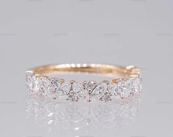 0.70 CT Multi-Shape Diamond Wedding Band 14K Yellow Gold Over 925 Sterling Silver Band For her Gift For Her Stacking Band Promise Ring