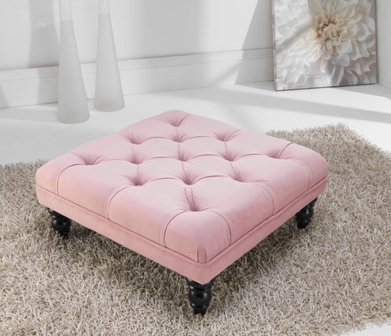 Footstool with Wooden Legs Blush