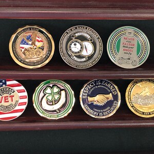 Seven (7) Different MOTORCYCLE CHALLENGE COINS - Collectors Coin - Each Coin is 1 3/4&quot; (44mm) round.