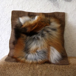 Pillow made of real red fox fur, Stuffed decorative pillow, Size 46 by 46 cm (18 &quot;by 18&quot;)