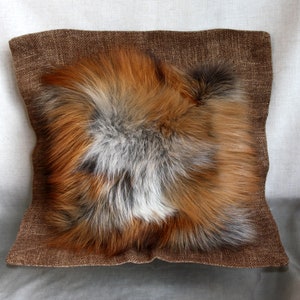 Pillow made of real red fox fur, Stuffed decorative pillow, Interior pillow, Size 40 by 40 cm (16 &quot;by 16&quot;)