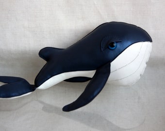 Blue whale, Genuine leather toy, Stuffed whale, Interior toy, Soft leather toy