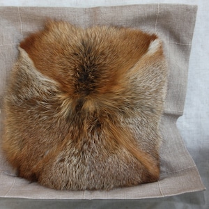 Pillow made of real red fox fur, Stuffed decorative pillow, Interior pillow, Size 41 by 41 cm (16 &quot;by 16&quot;)