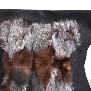 Pillow made of genuine silver fox fur, stuffed decorative pillow, size 37 by 37 cm (14.5 inches by 14.5 inches)