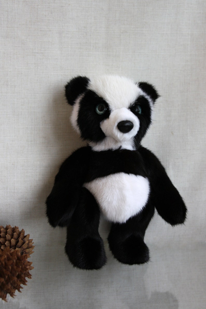 Panda made of natural mink fur. Movable paws. Bear from Etsy