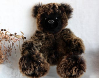 Fluffy lamb wool Teddy Bear, Brown Bear, Poseable Limbs, Interior Toy