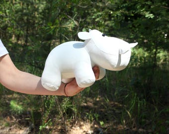 Hippopotamus made of genuine leather, Hippopotamus with a secret pocket, Interior toy, Gift for a colleague