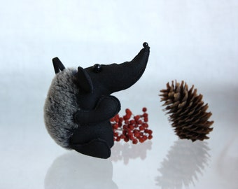 Hedgehog Sheepskin Keychain: Gray Plush Bag Charm