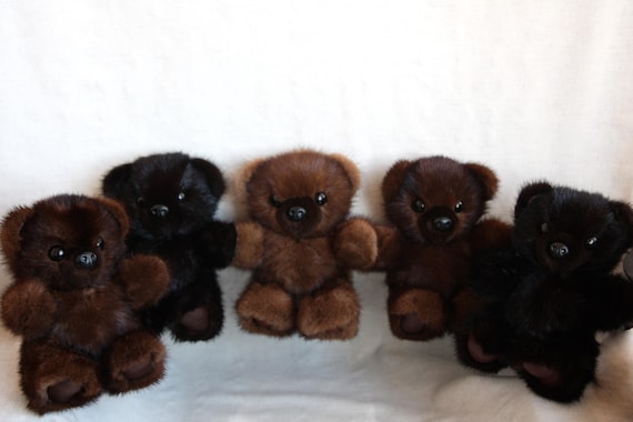 Mink Fur Teddy Bear: Dark Brown Plush, Handmade Toy - Etsy