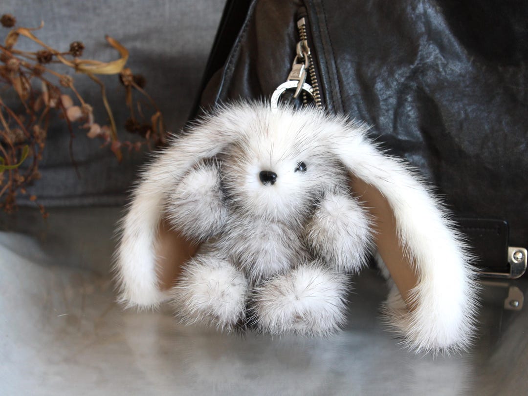 Fur Mink Rabbit Keychain on a Bag, Backpack, Keys or Jeans, Natural ...