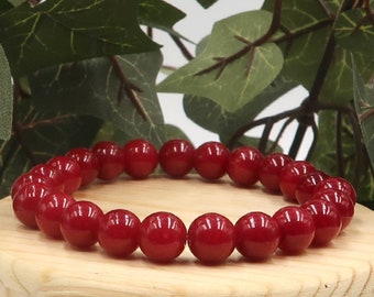 Red Jade Solid Stretch Bracelet for Power, Physical Vitality, Courage and Strength, Stabilizes the Personality and Increases Creativity