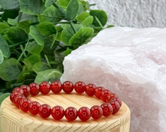 Red Carnelian Agate Solid Stretch Bracelet for Creativity, Increases Passion in Relationship, Motivate for Success in Business