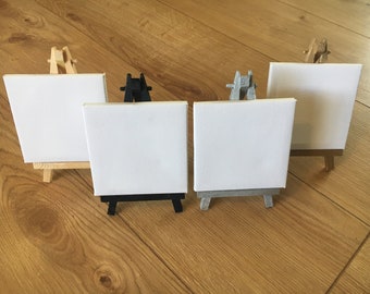 Pair of Mini Easels , painted, 16cm tall with mini canvas : business card holder Mini Art Holder, Modern Wedding photo , christmas Display