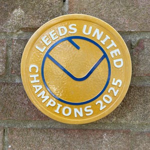 Hand painted Leeds United championship winners 2025 fan stone or wall plaque