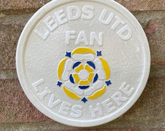 Hand painted Leeds United fan stone or wall plaque